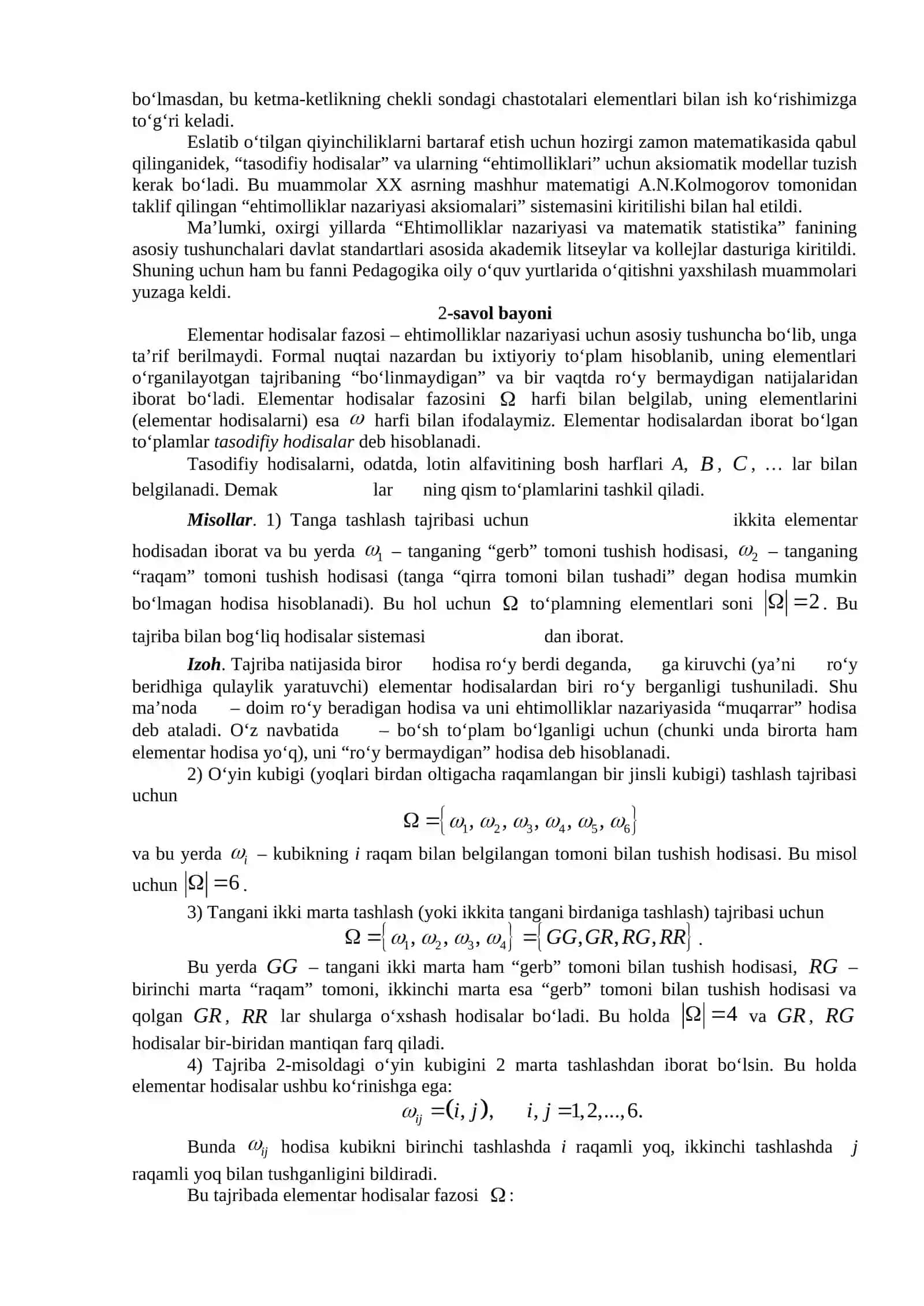 Ehtimolliklar nazariyasi va matematik statistika 2