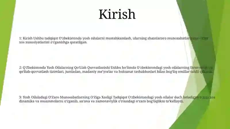 Kirish Ushbu tadqiqot Oʻzbekistonda yosh oilalarni mustahkamlash 2