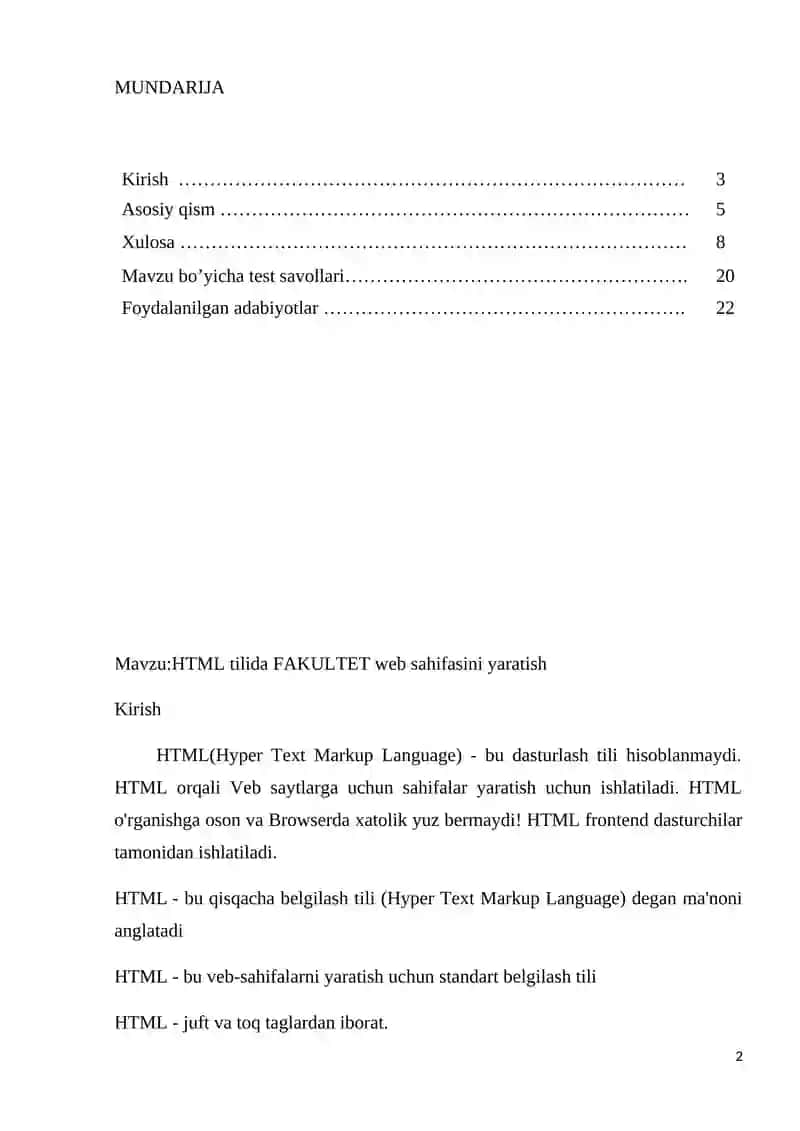 HTML tilida FAKULTET web sahifasini yaratish 2