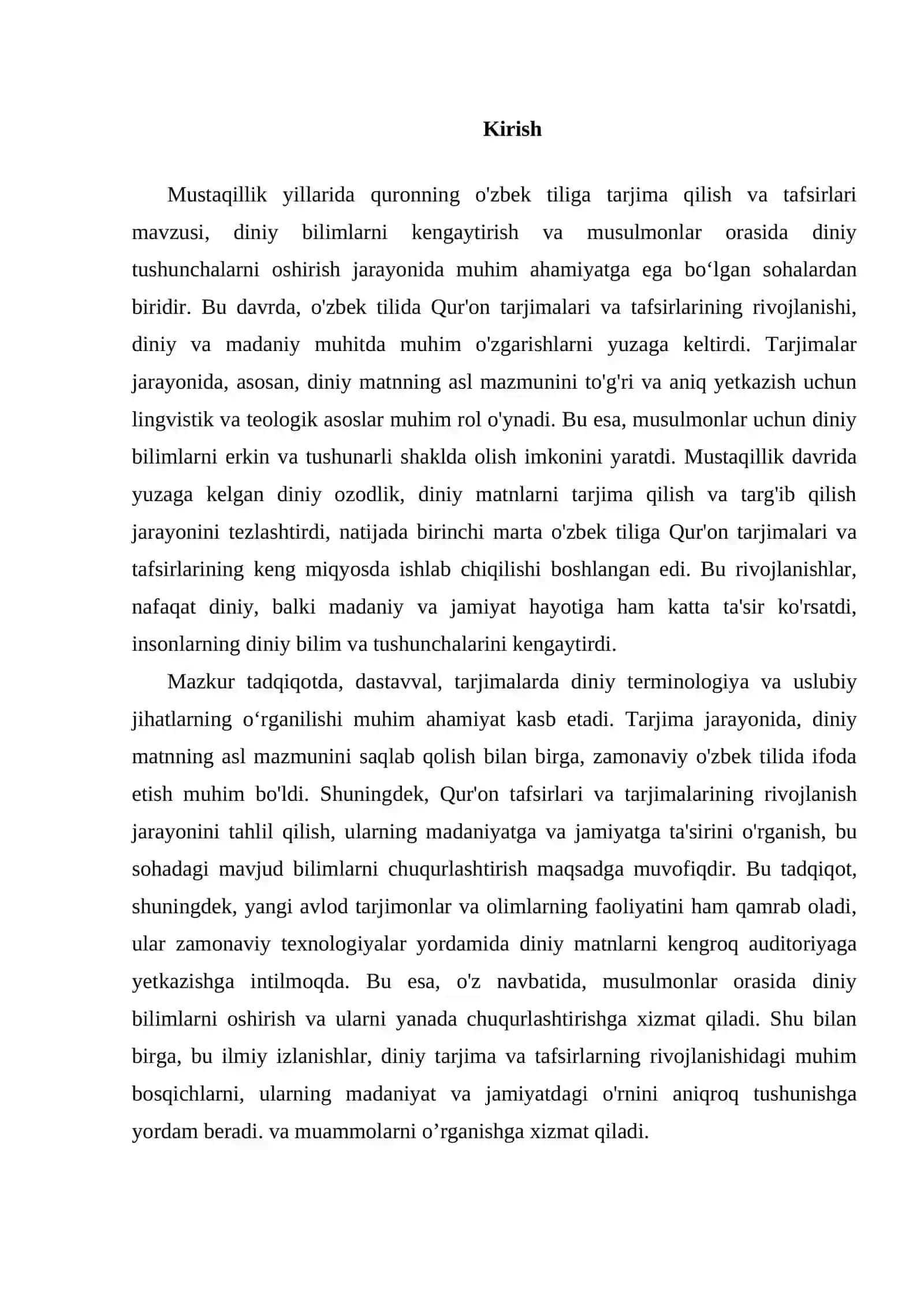 MUSTAQILLIK YILLARIDA QURONNING O`ZBEK TILIGA TARJIMA QILISH VA TAFSIRLARI 2