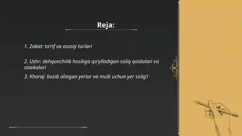 Oʻrta asrlarda islom shariyati doirasidagi soliq turlari 2