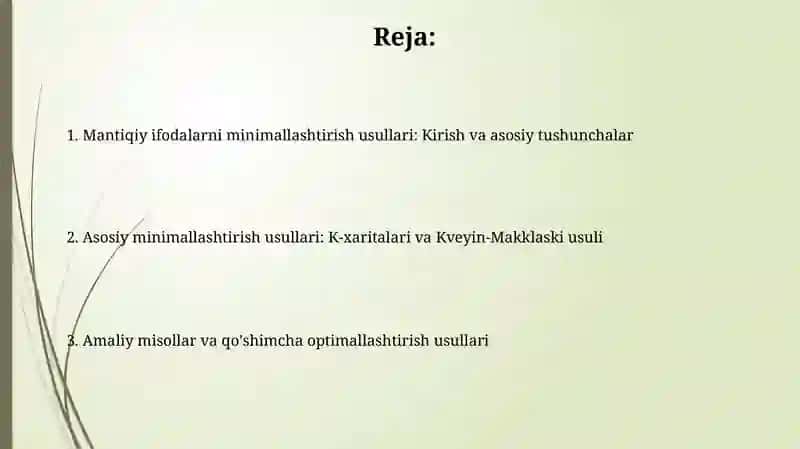 Mantiqiy ifodalarni minimallashtirish usullari 2