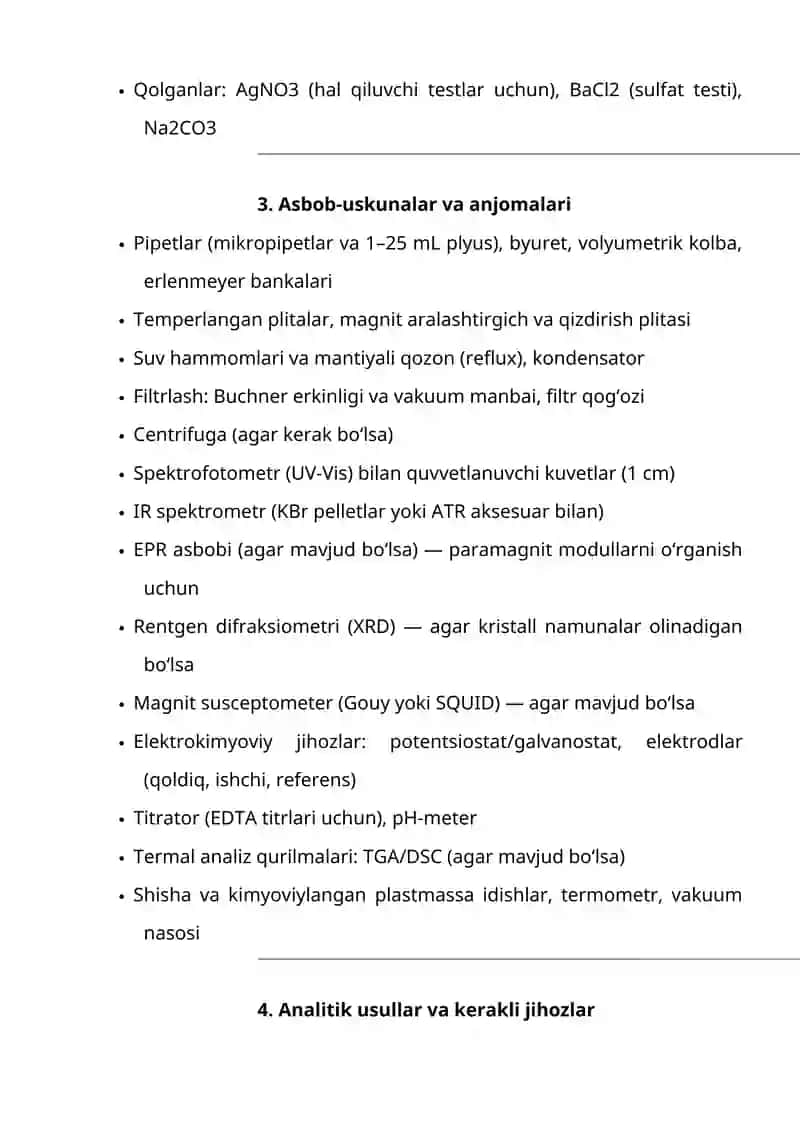 d-elementlarning kompleks birikmalarini sintez va analiz qilish usullari 2