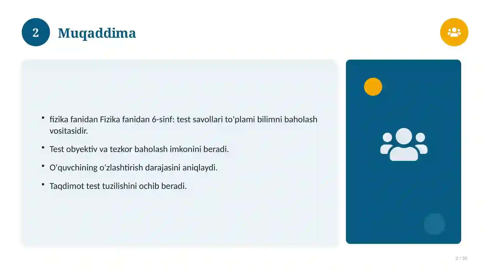 Fizika fanidan 6-sinf: test savollari to'plami 2