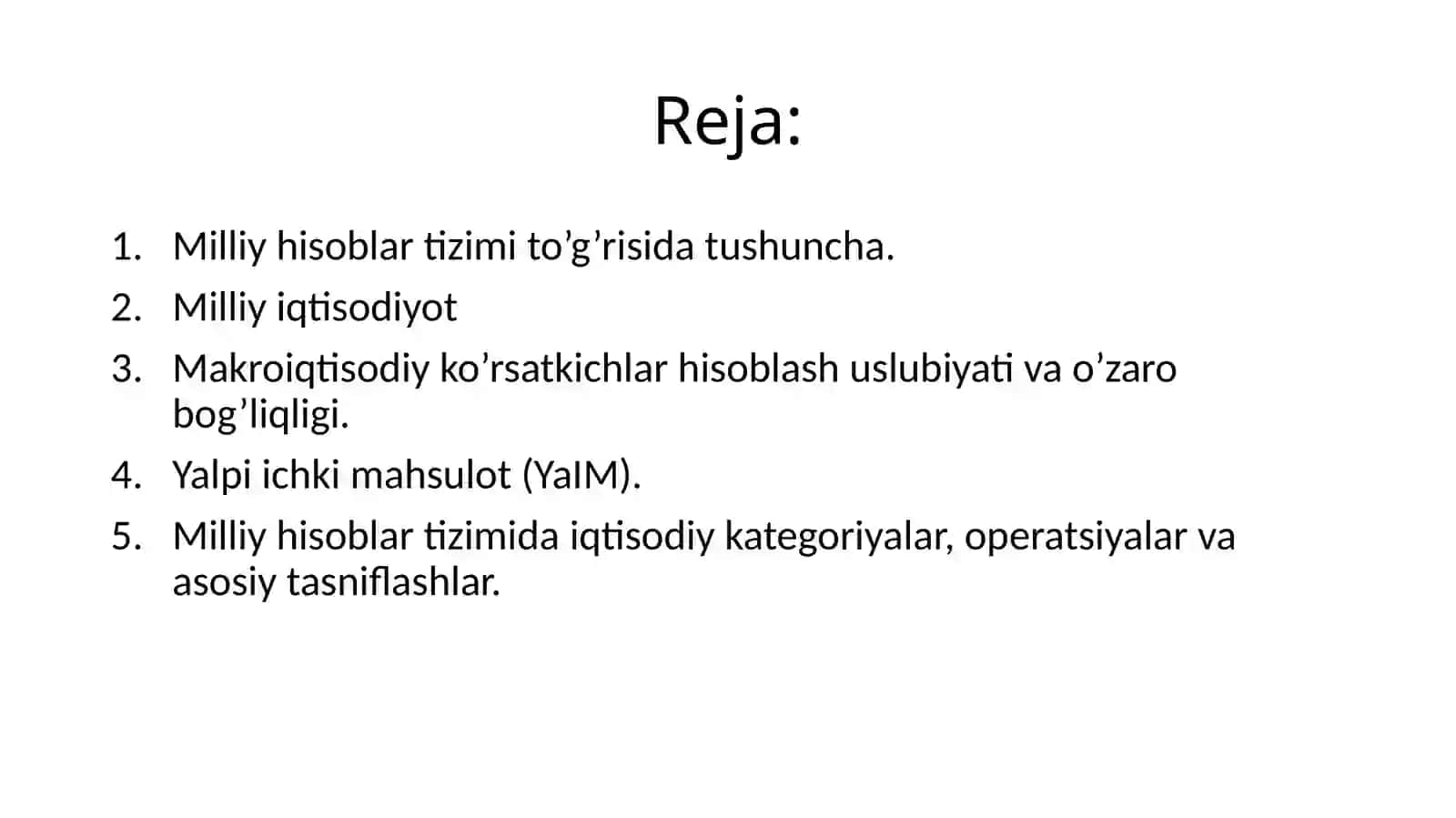 Milliy hisoblar tizimining asosiy iqtisodiy ko’rsatkichlari 2