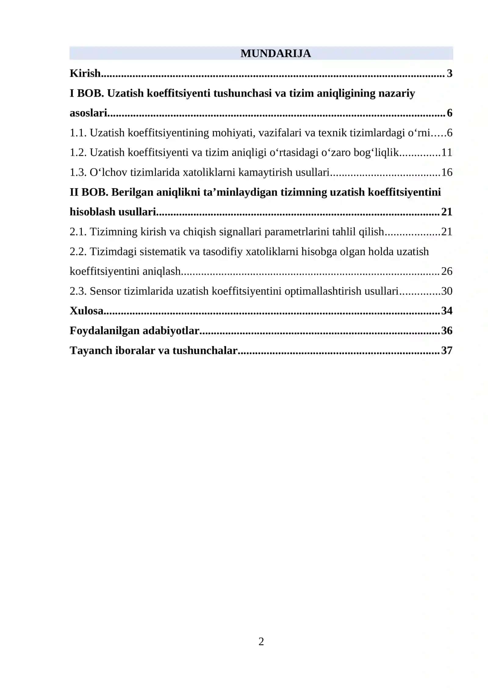 Uzatish koeffitsiyenti tushunchasi va tizim aniqligining nazariy asoslari 2