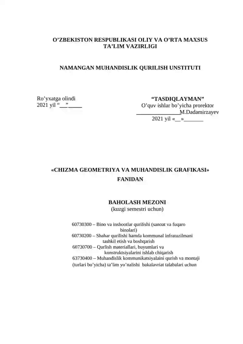 CHIZMA GEOMETRIYA VA MUHANDISLIK GRAFIKASI 2