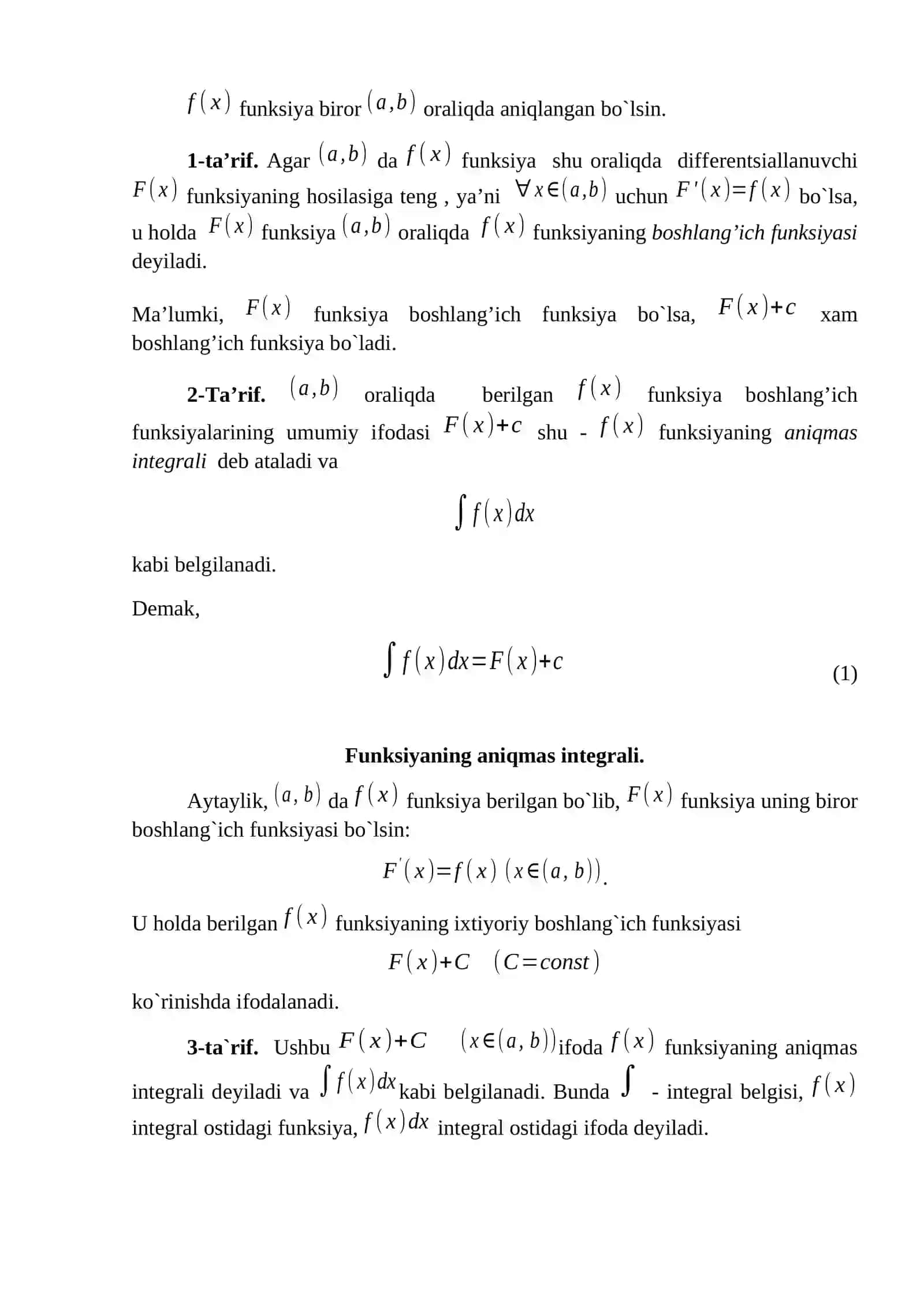 Boshlang`ich funksiya va aniqmas integral 2
