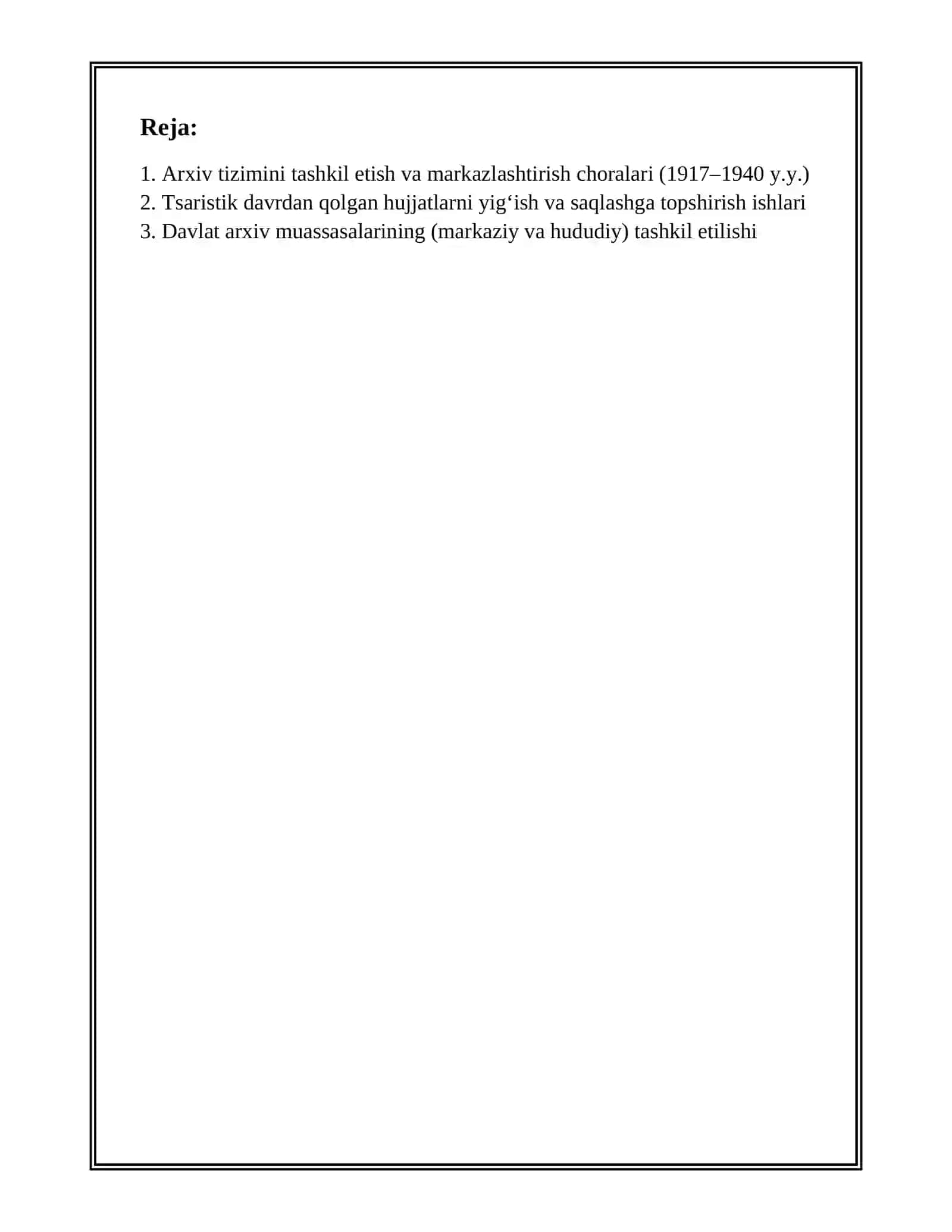 O‘ZBEKISTONDA ARXIV ISHI SOHASIDA AMALGA OSHIRILGAN TADBIRLAR (1917-1940 Y.Y.) 2