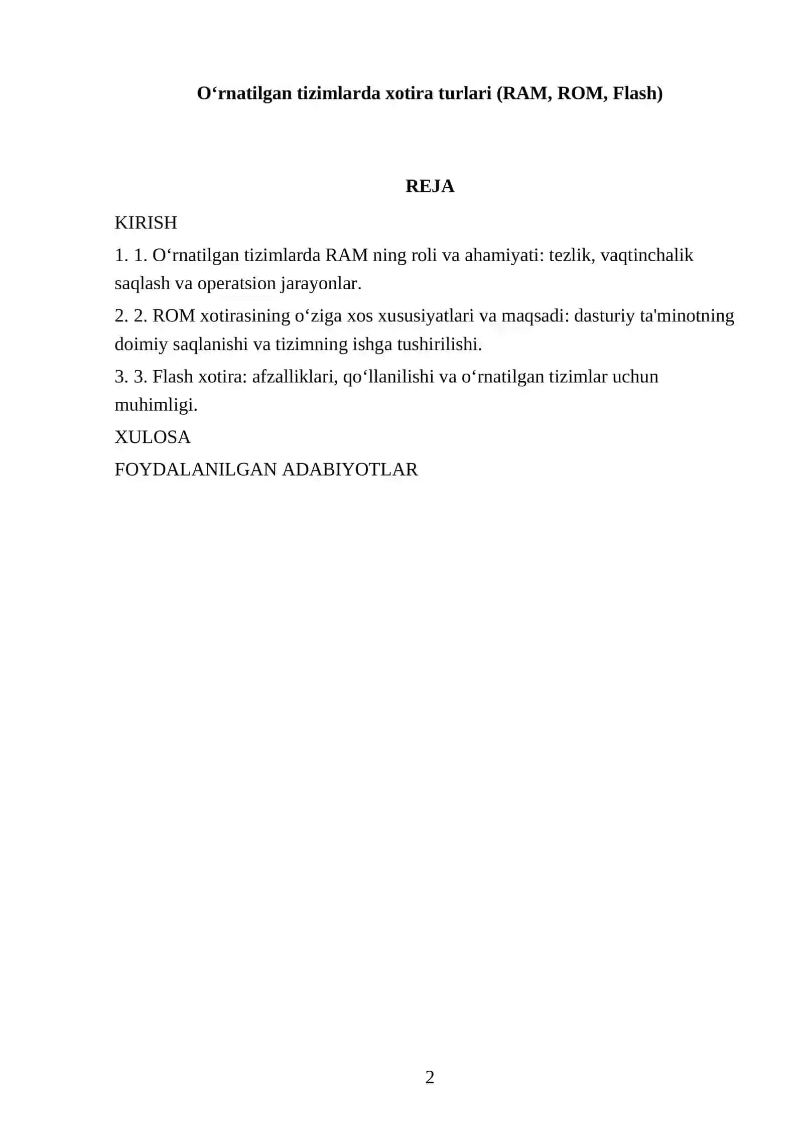 O‘rnatilgan tizimlarda xotira turlari (RAM, ROM, Flash) 2