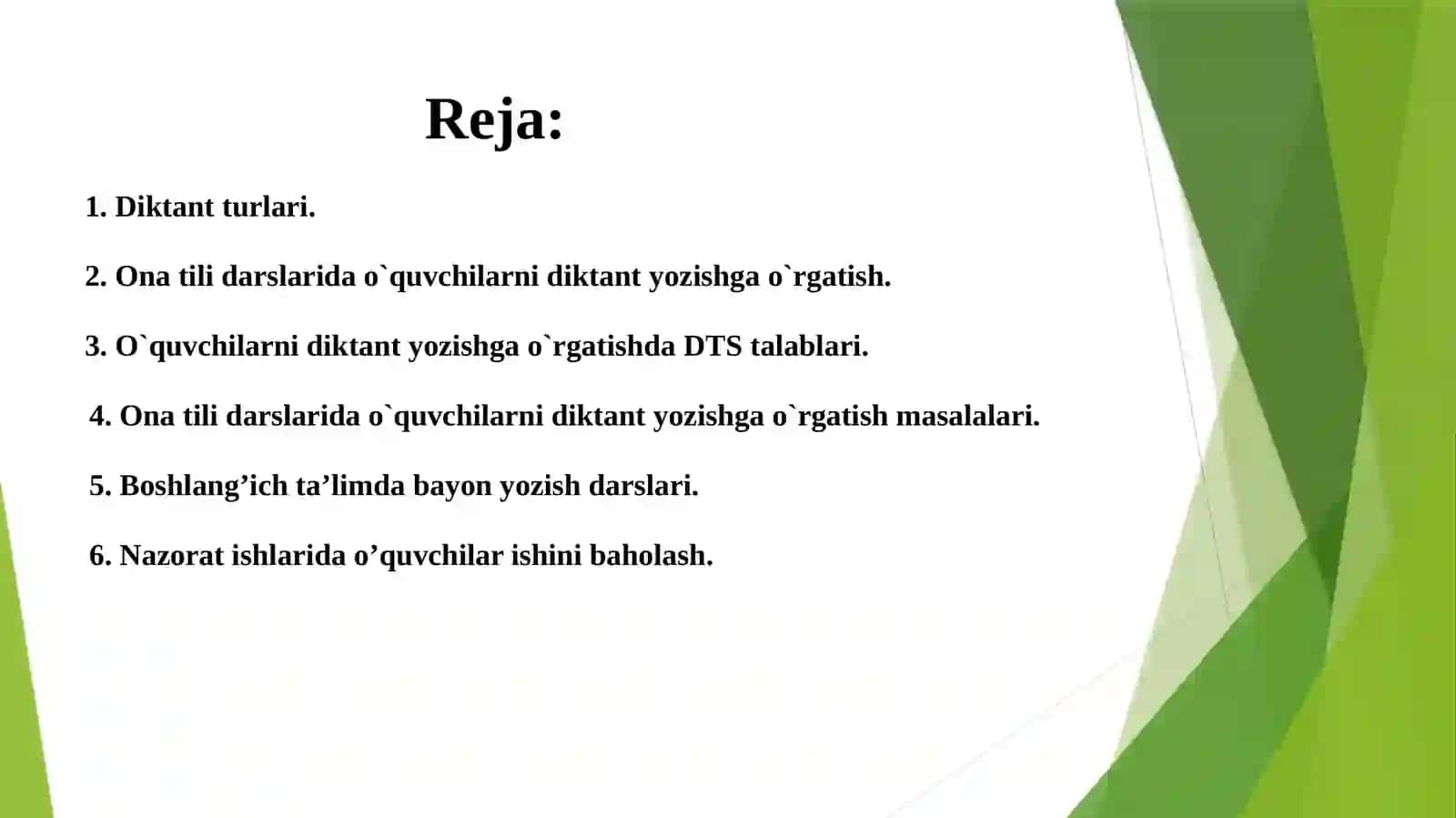 BOSHLANG’ICH SINFLARDA NAZORAT ISHLARI.DIKNANT VA UNING TURLARI 2
