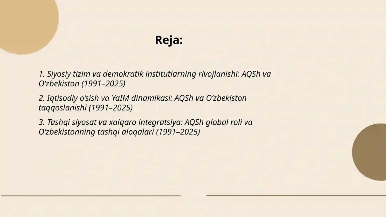 Siyosiy tizim va demokratik institutlarning rivojlanishi: AQSh va Oʻzbekiston (1991–2025) 2