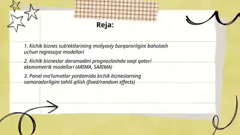 Kichik biznes va xususiy tadbirkorlik sub'ektlari faoliyatini tahlil qilishda ekonometrik modellaridan foydalanish 2