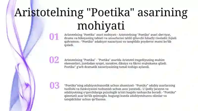 Aristotel "Poetika"Sining Adabiyotshunoslik Uchun Ahamiyati. She'Riy Asar O'Qish. (Qadimgi Va Yangi Davr) 2