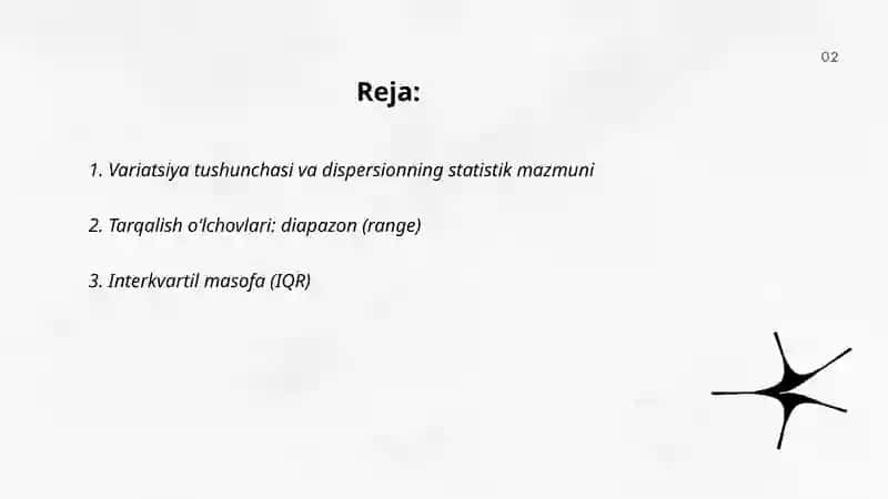 Statistikada variatsiyani baholash usullari va dispersion tahlil asoslari 2