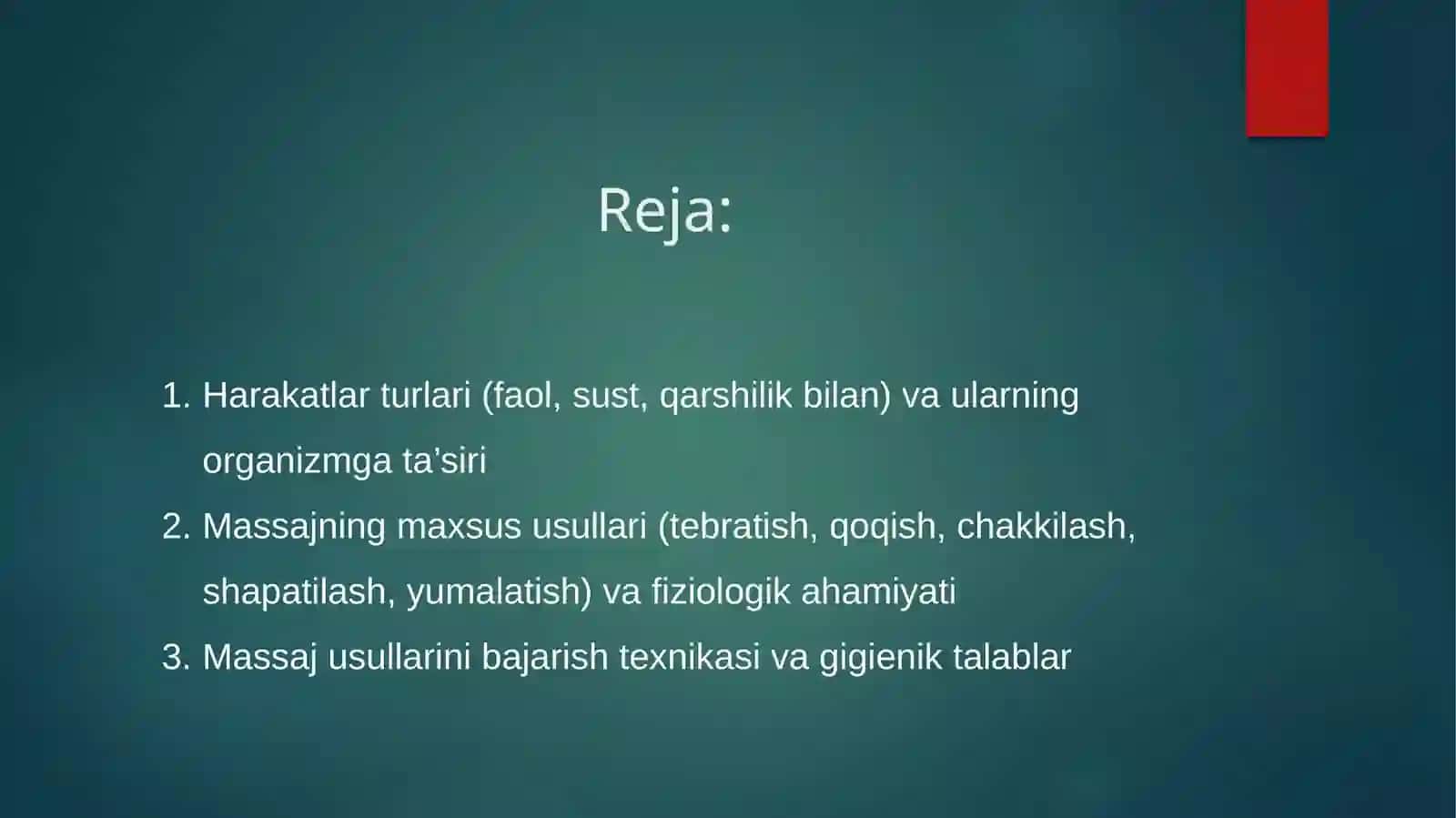 Massaj Turlari va Usullari 2
