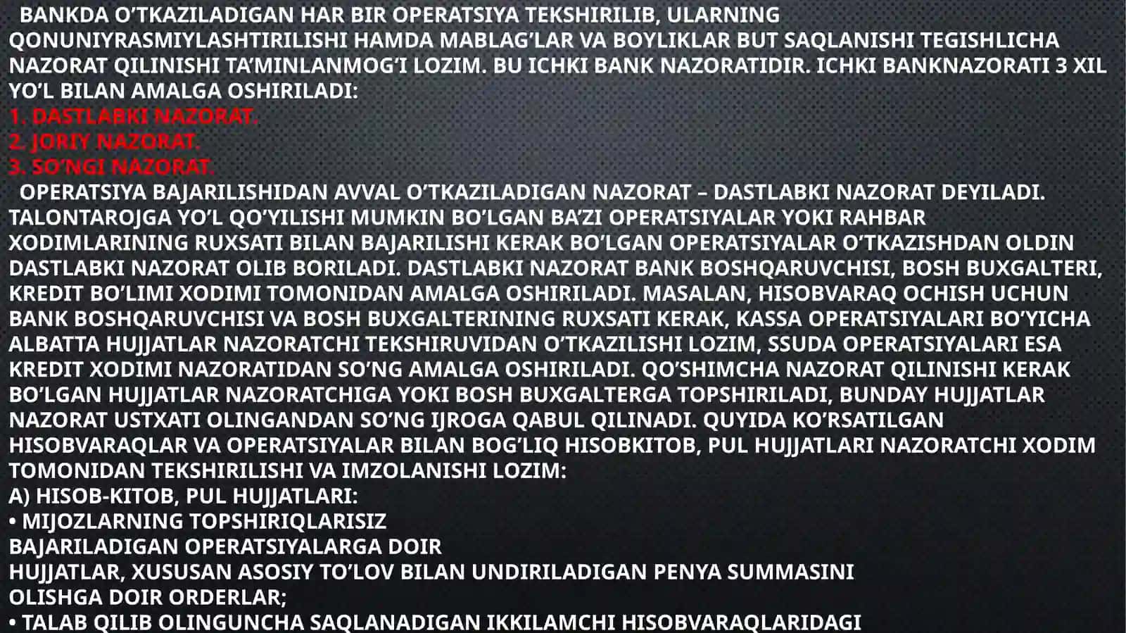Ichki bank nazorati va uning turlari 2
