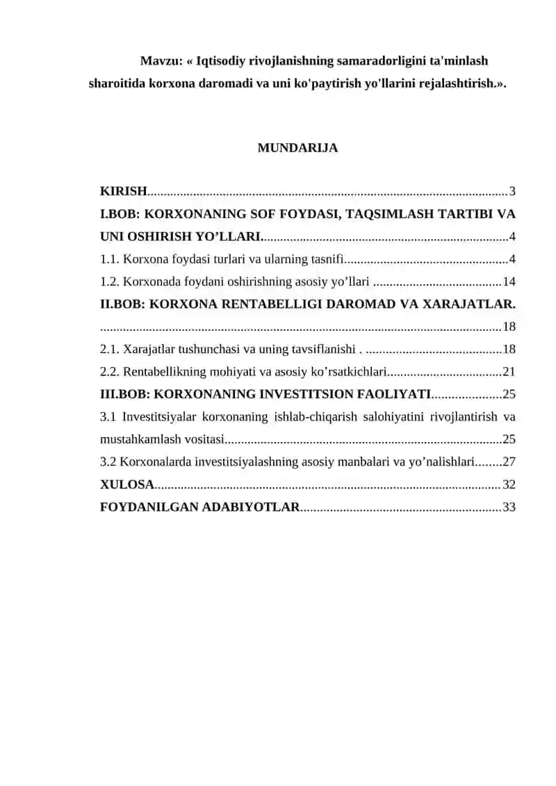 Iqtisodiy rivojlanishning samaradorligini ta'minlash sharoitida korxona daromadi va uni ko'paytirish yo'llarini rejalashtirish 2