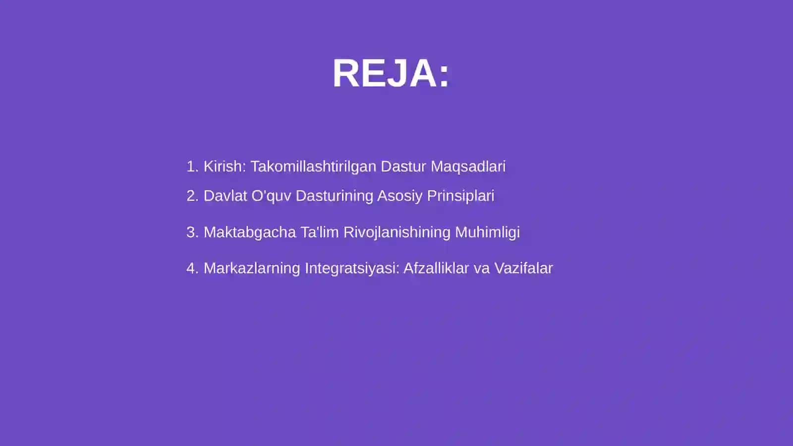 Takomillashtirilgan ilk qadam davlat oquv dasturi asosida maktabgacha talim tashkilotlarida rivojlanish markazlarining integratsiyasi 2