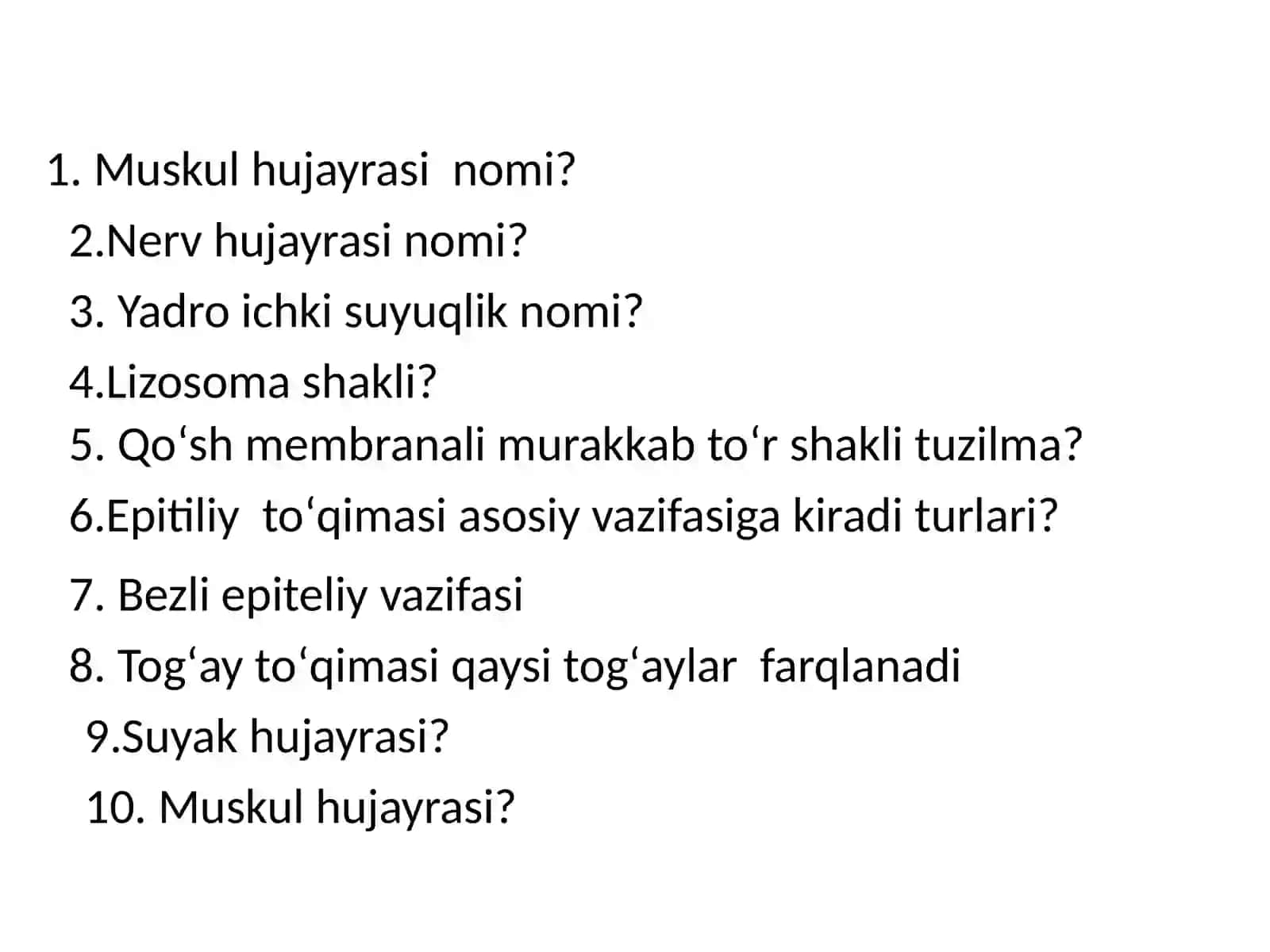 Nizomiynomidagi TDPU Tabiiy fanlar fakulteti biologiya yoʻnalishi 301-guruh talabasi Anorqulova Mohinur ning fiziologiya fanidan mustaqilishi 2