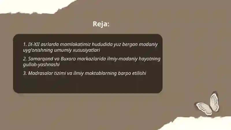 IX-Xll asrlarda mamlakatimiz hududida roʻy bergan madaniy uygʻonish (Renessans) 2