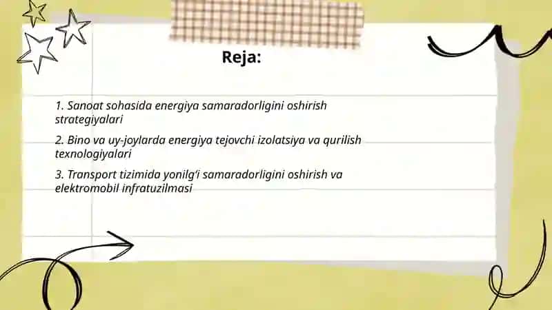 Mamlakat iqtisodiyotining energiya samaradorligini oshirish yo‘nalishlari 2