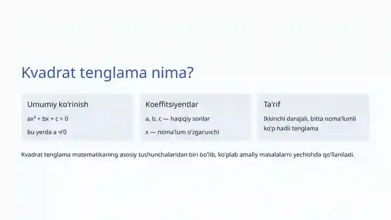 Kvadrat tenglama va uning yechimi 2