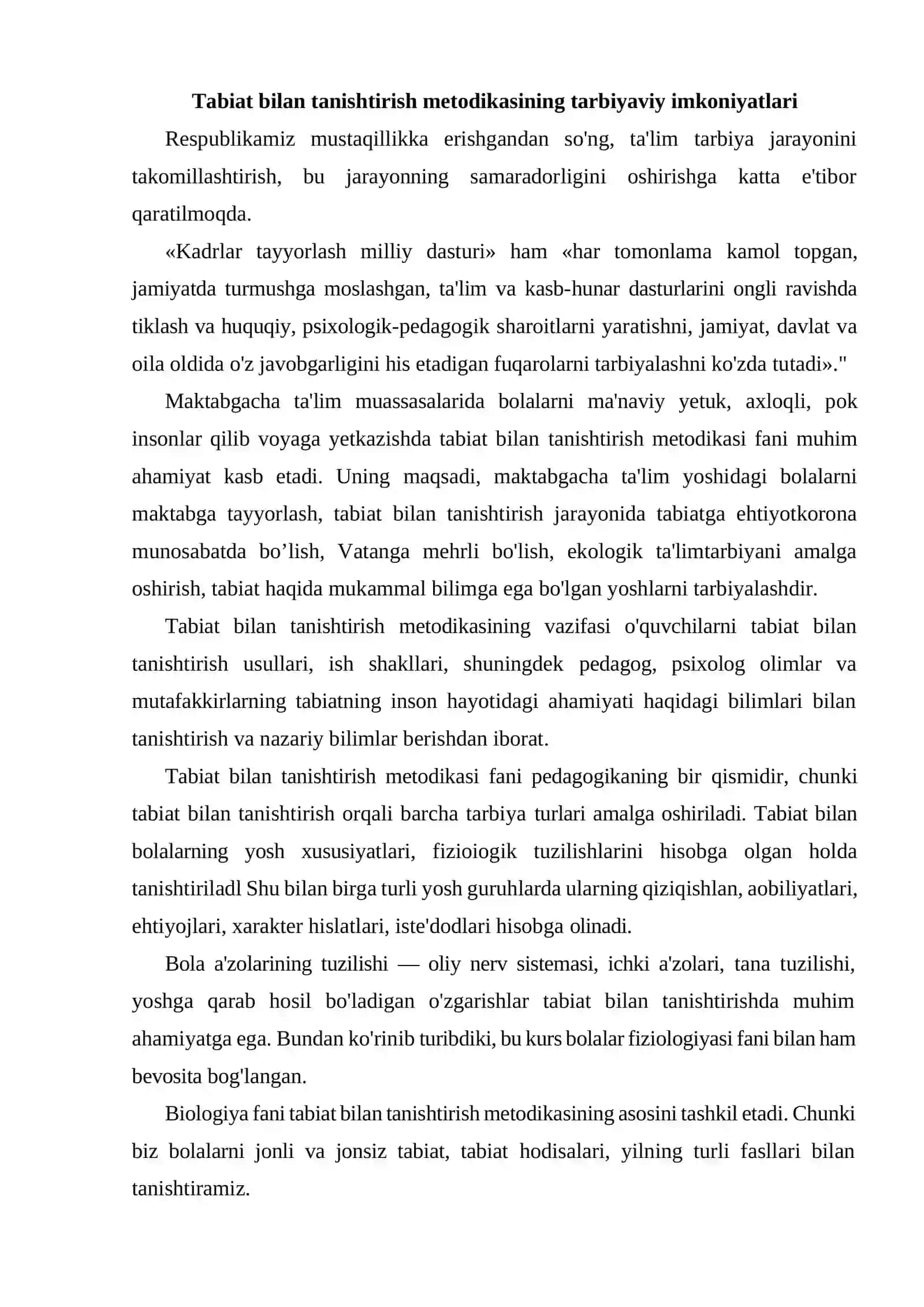 Tabiat bilan tanishtirish metodikasi fanining maqsad va vazifalari 2