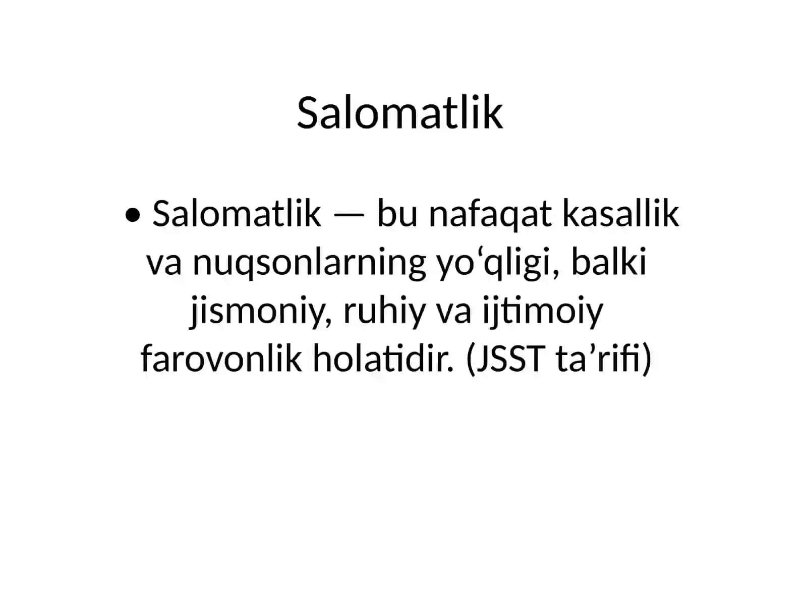 Salomatlik, moslashuv, kasallik (nozologiya), etiologiya, patogenez, sindrom, simptom, semiotika (semiologiya) tushunchasi. Diagnostika jarayonining qoidalari (algoritmi). Tekshirishning asosiy va qo'shimcha usullari. Tish kasalining tibbiy kartasi. Tish bemorining tibbiy tarixi va ambulatoriya kartasini to'ldirish qoidalari 2