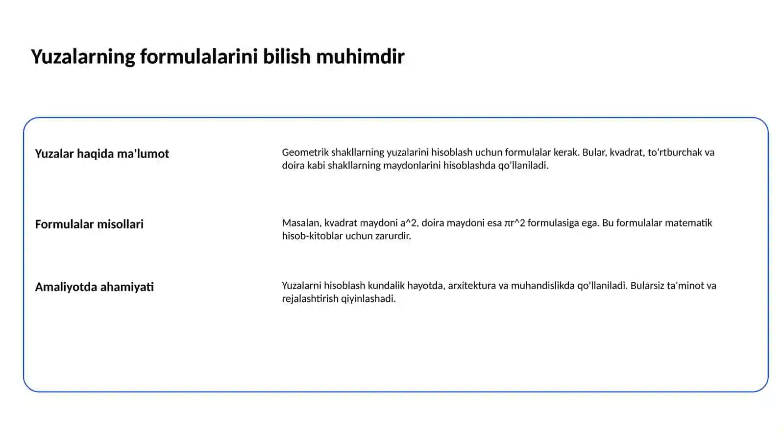Yuzalarni hisoblashga doir masalalar yechish metodikasi 2