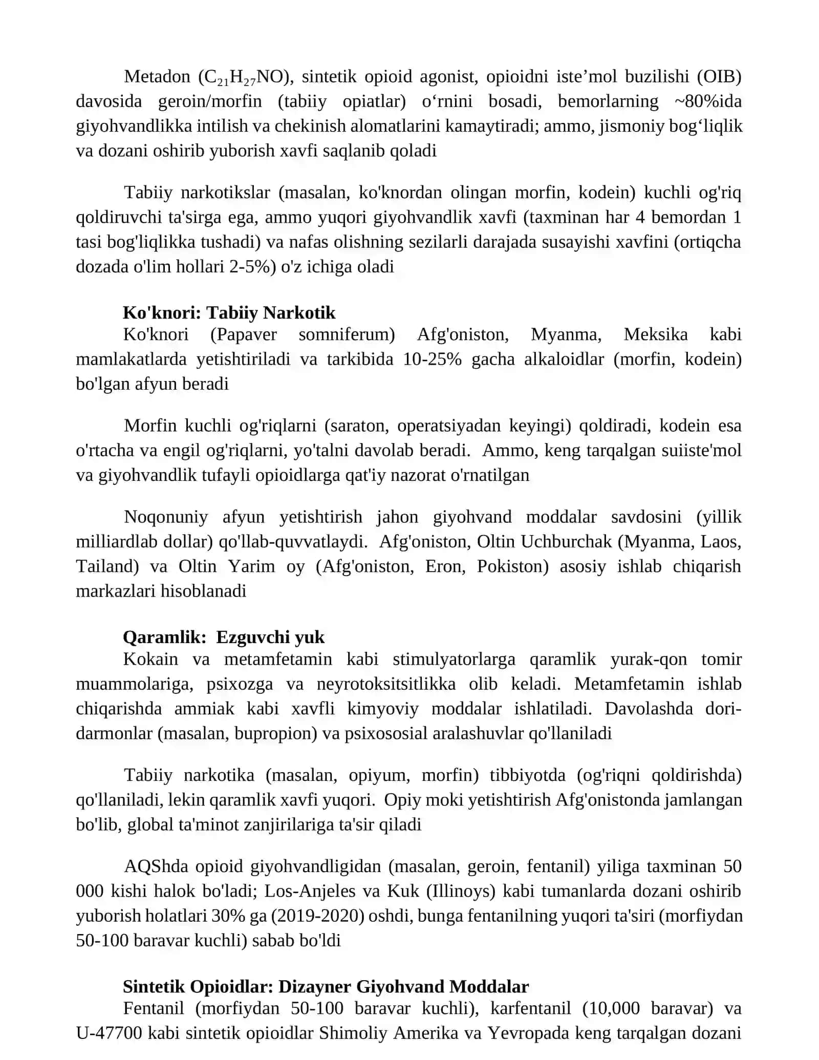 Tabiy va sintetik narkotik vositalari 2