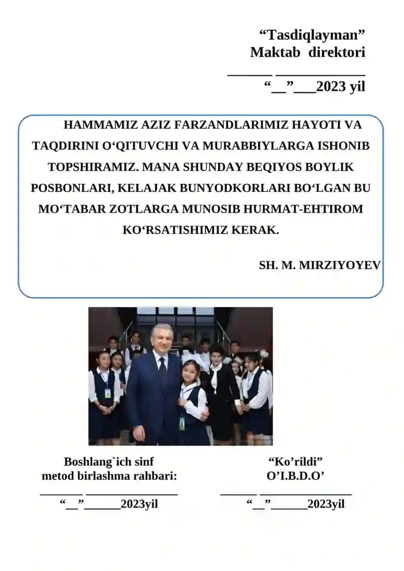 2-SINFLAR UCHUN YILLIK TAQVIM REJASI 2