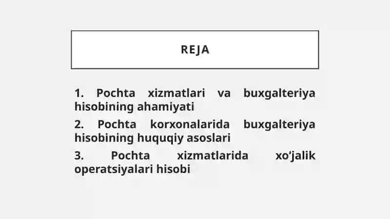 Pochta xizmatlarini ko'rsatuvchi subektlarda buxgalteriya hisobi 2