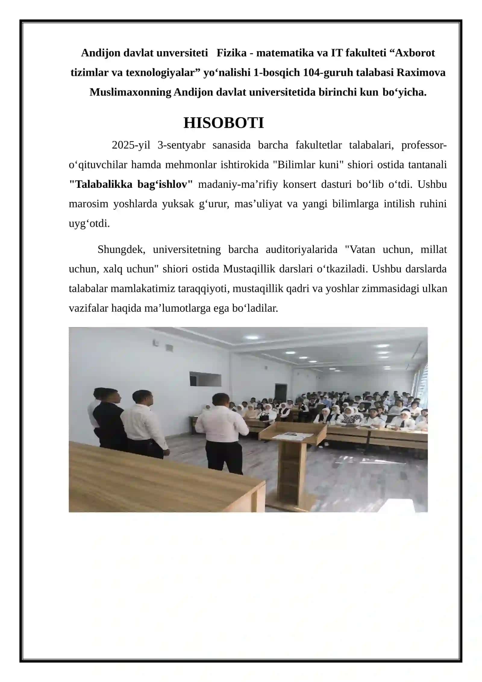 Raximova Muslimaxonning tayyorlagan hisoboti 2