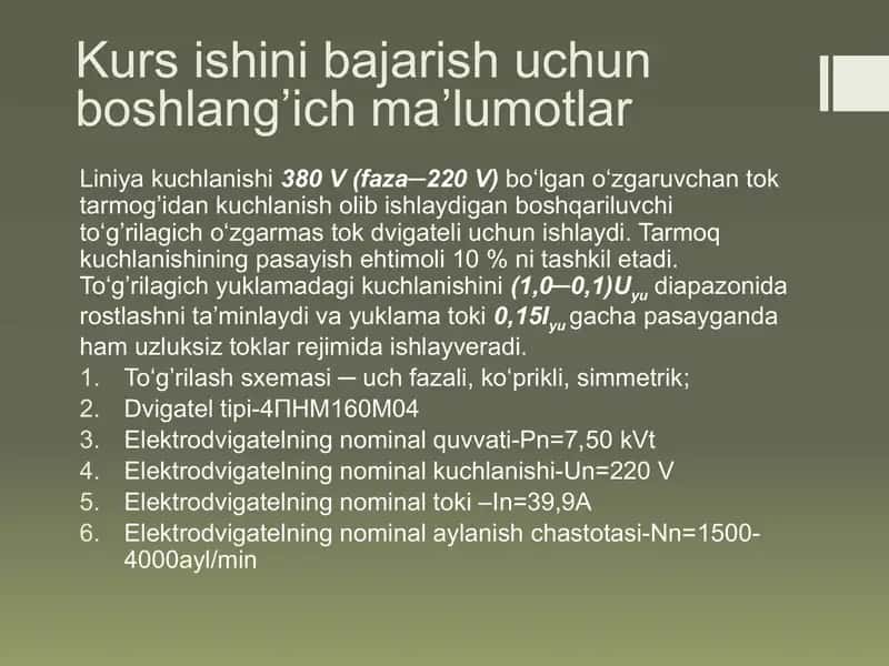 Elektr Mexanik Tizimlarni Apparatlari, Elementlari va O'zgartgich Texnikasi fanidan Kurs Ishi 2