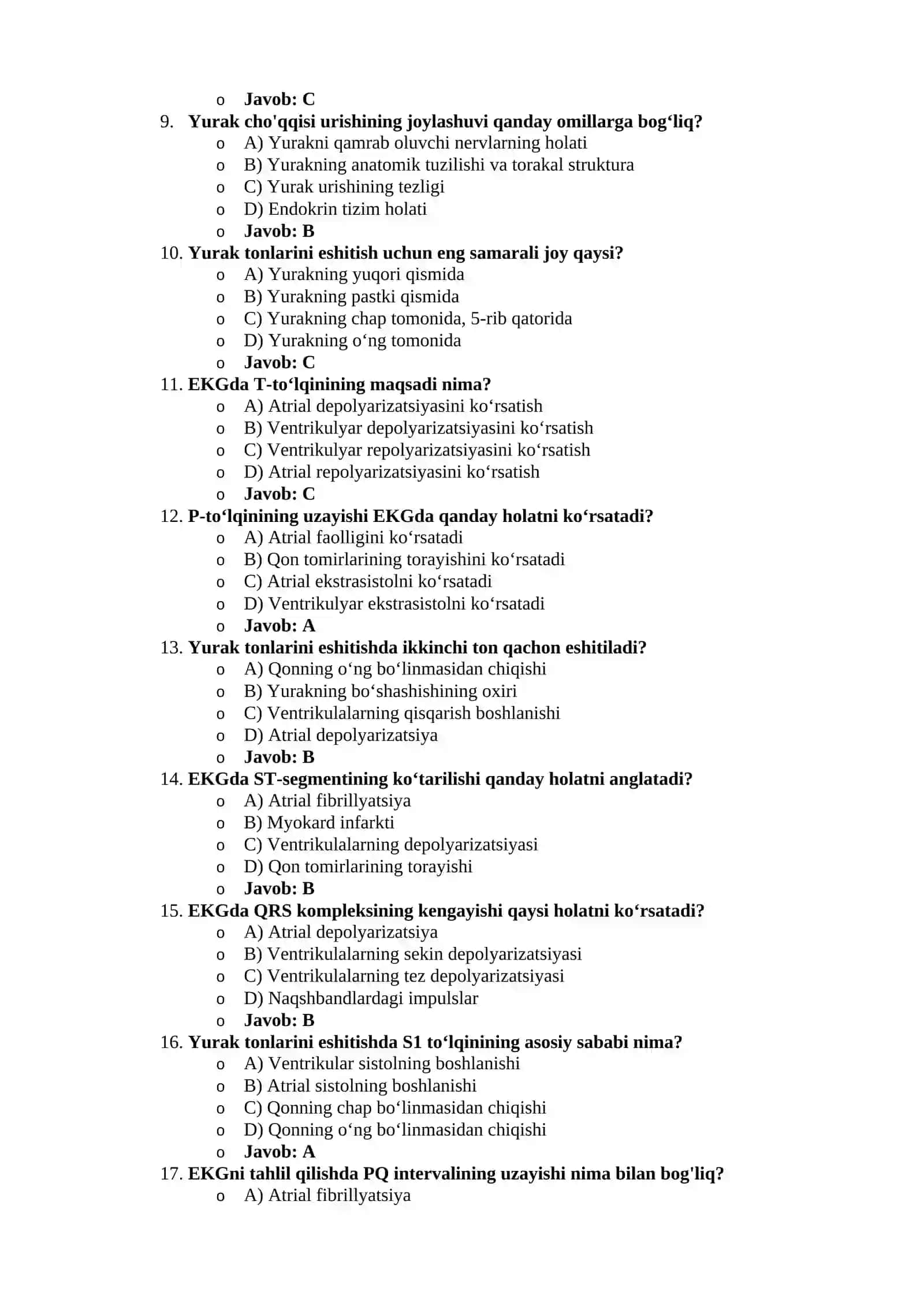 Elektrokardiografiya test savollari 2