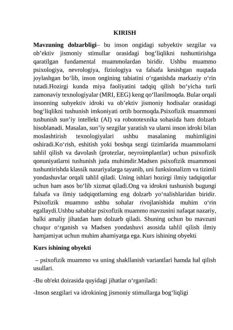 Psixofizik muammo: uni shakllantirish variantlari va uni hal qilish usullari (Madsen) 2