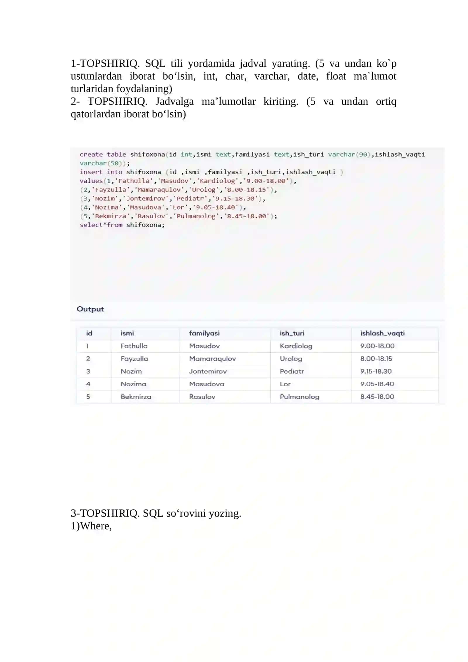SQL so‘rovlari bilan ishlash 2