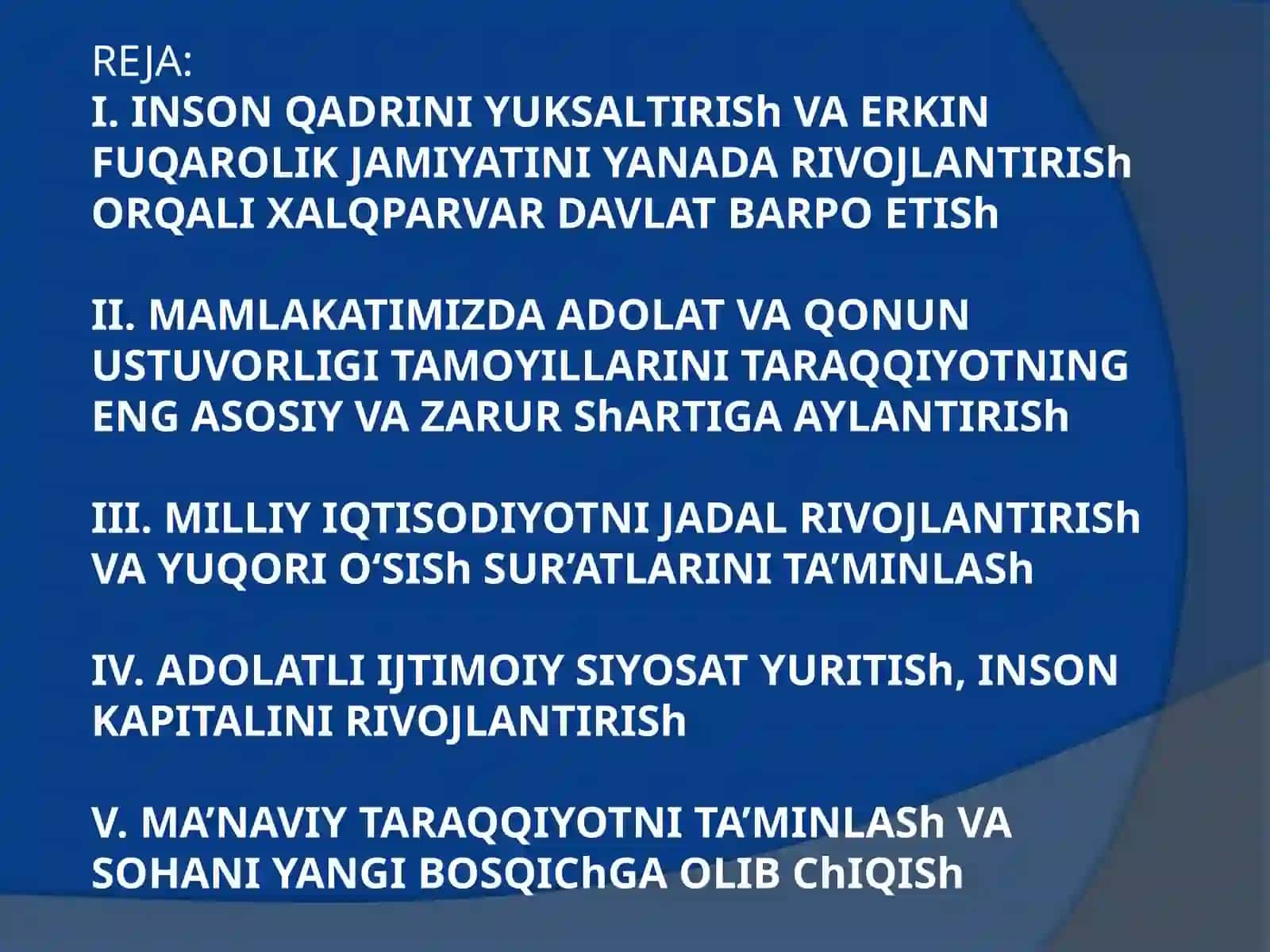 Sh.M. mirziyoyevning “Yangi O‘zbekistonning taraqqiyot strategiyasi” kitobi haqida 2