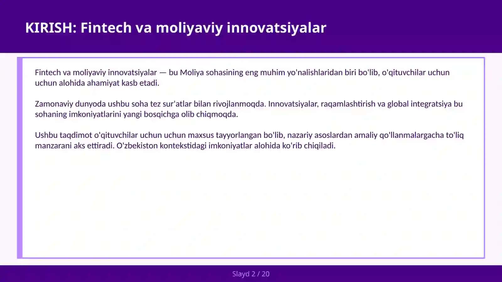 FINTECH VA MOLIYAVIY INNOVATSIYALAR 2