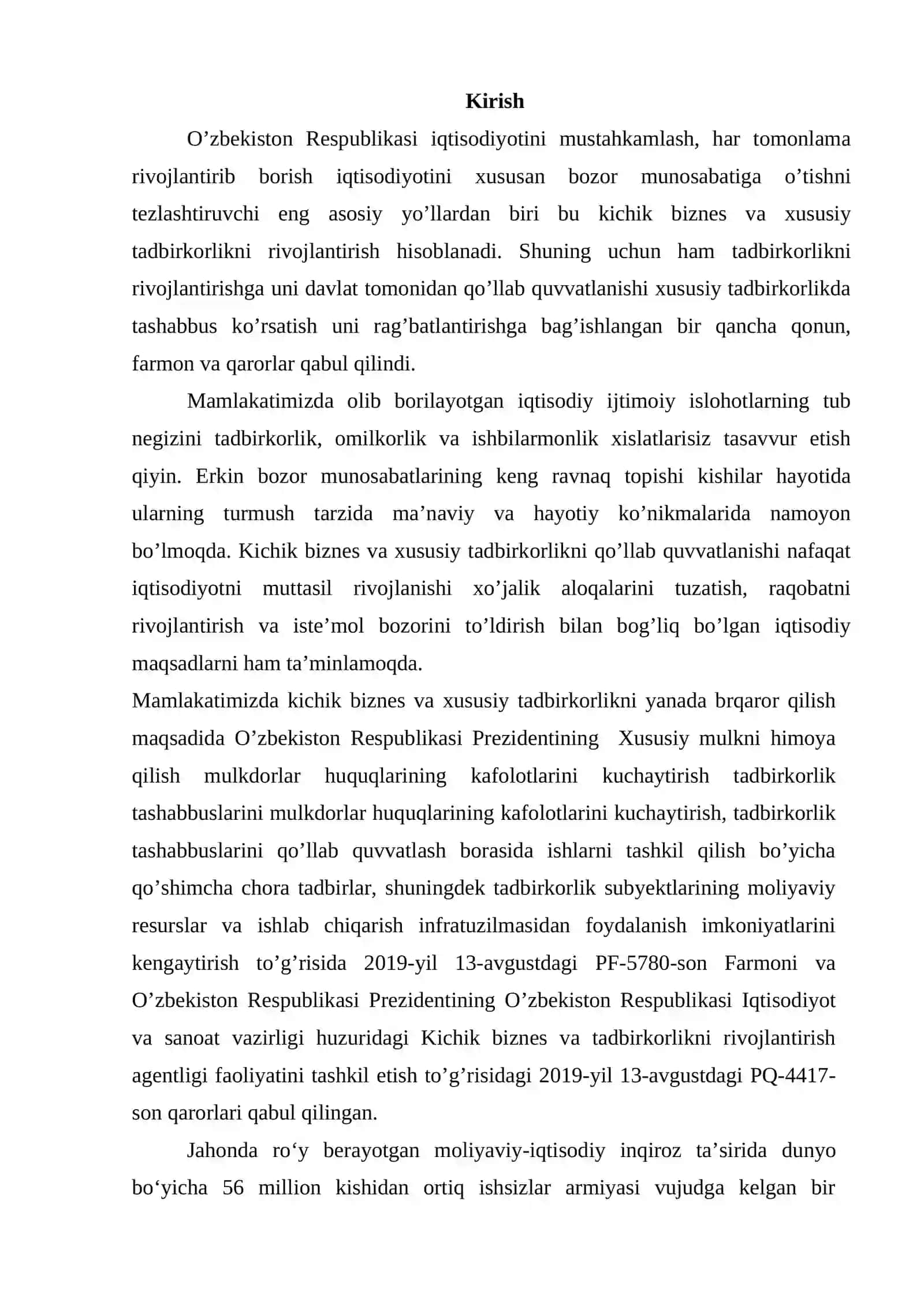 Kichik biznes va xususiy tadbirkorlikning aholini ish bilan ta'minlash va yangi ish o'rinlari yaratishdagi roli 2