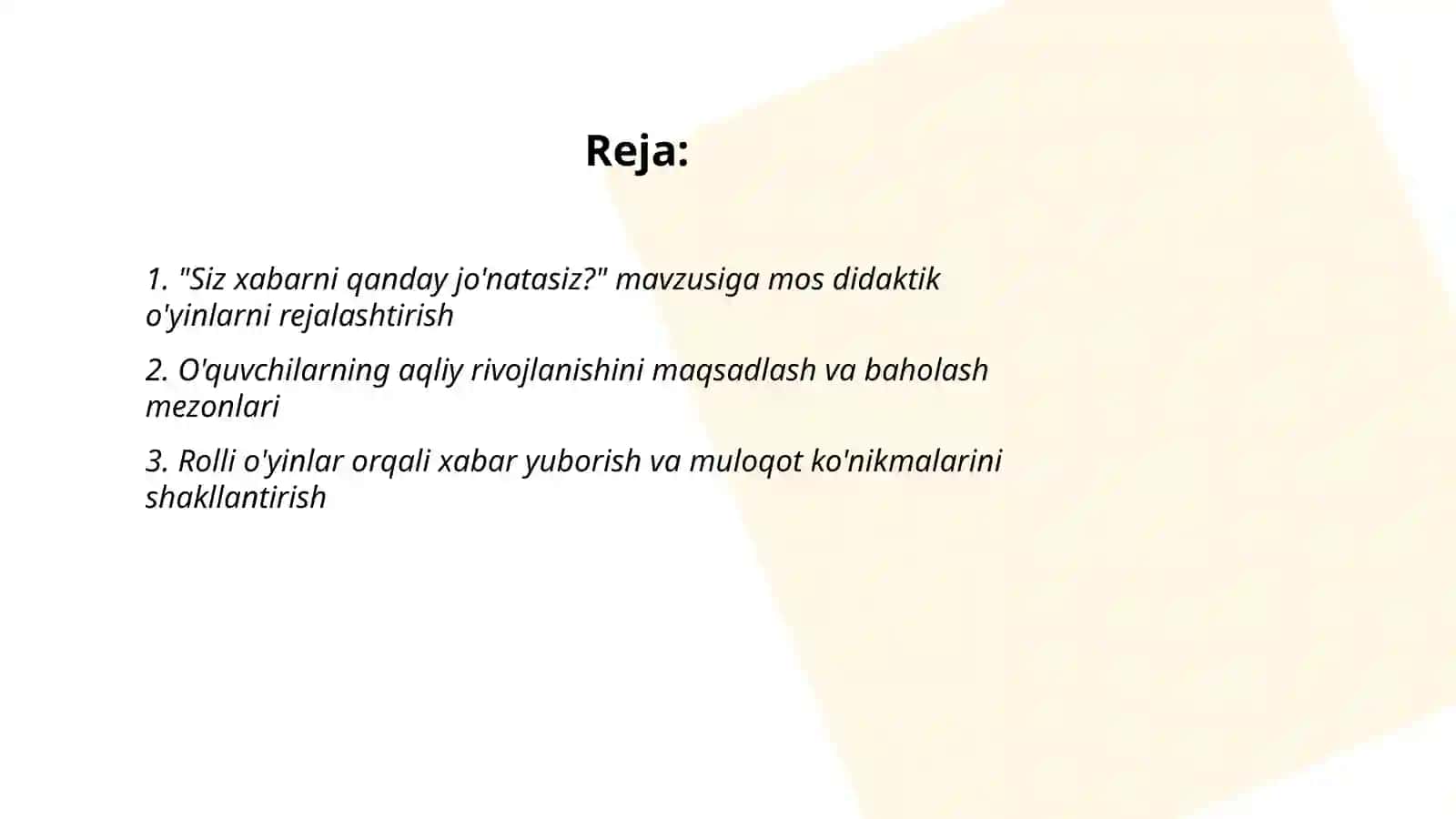 Siz xabarni qanday jonatasiz mavzusida oquvchilarningaqliy rivojlanishida didaktik oyinlarini tashkel etish usullari 2