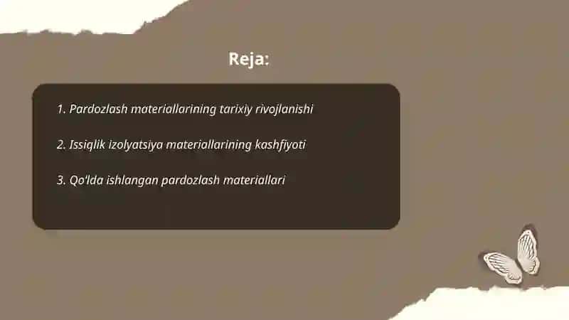 Pardozlash va issiqlik izolyatsiya materiallari 2