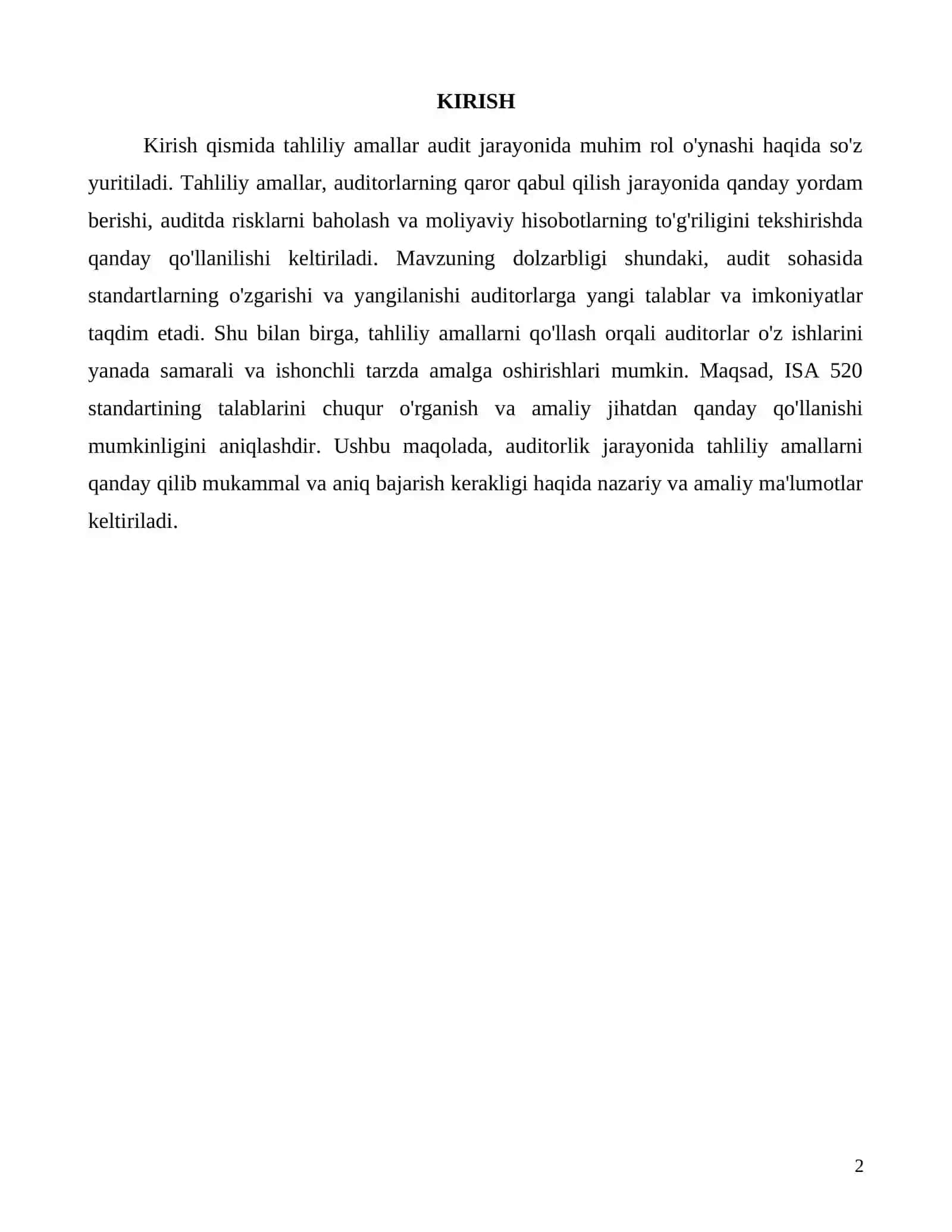 Tahliliy amallar: ISA 520 talablari va amaliy qo'llanishi 2