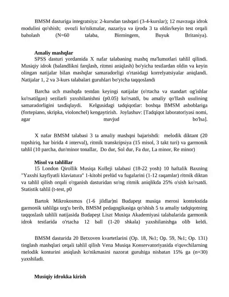 BMSM larda o'quvchilar musiqiy qobiliyatni idrok qilishni rivojlantirish uslubi 2