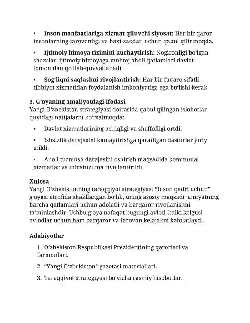 Yangi O‘zbekistonning taraqqiyot strategiyasi va uning mazmuni.inson qadri uchung‘oyasiningahamiyati 2