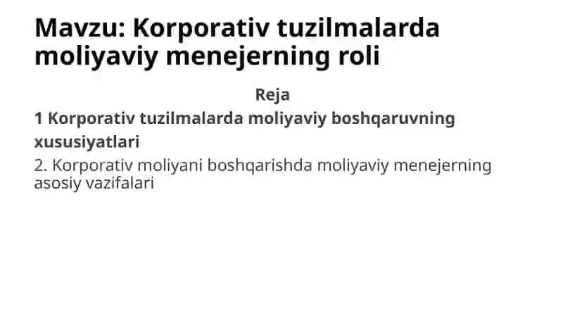 Korporativ Moliya 2