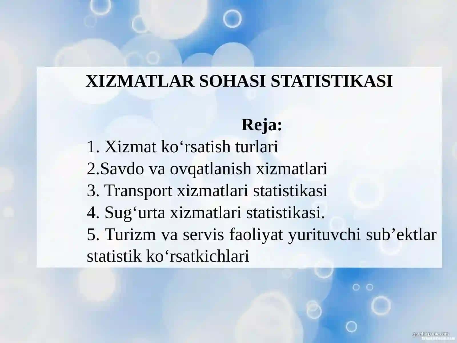 XIZMATLAR SOHASI STATISTIKASI 2