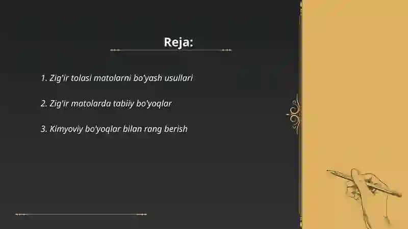 Zig'ir tolasi matolarni bo'yash va gul bosishga tayyorlash 2