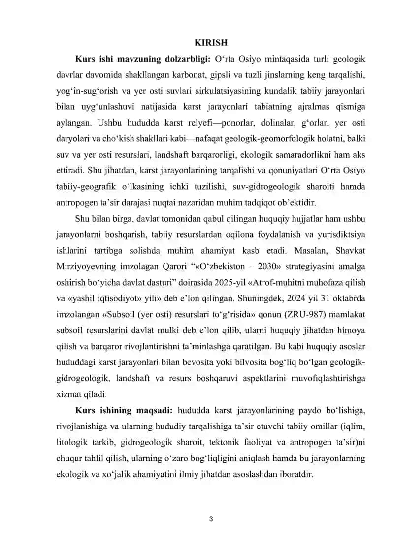 O‘RTA OSIYO TABIIY GEOGRAFIK O‘LKASIDA KARST JARAYONLARINING TARQALISHI VA QONUNIYATI 2